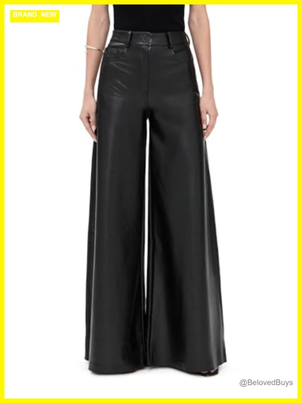 Norma Kamali Faux Leather Wide Leg Jeans High Rise